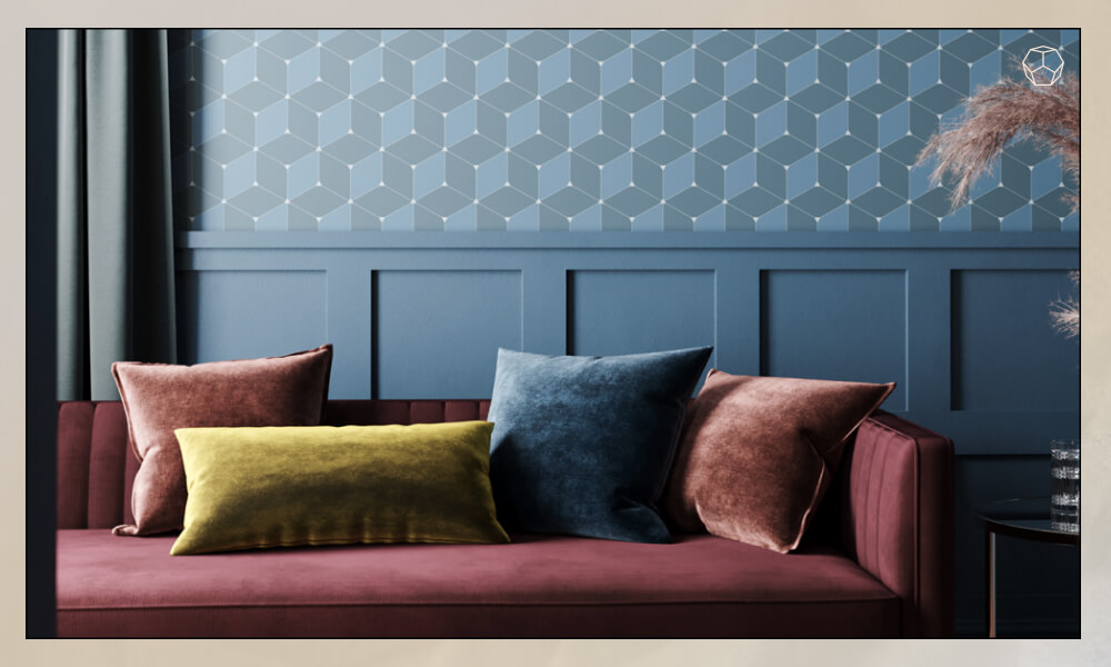 Wallpaper above sofa