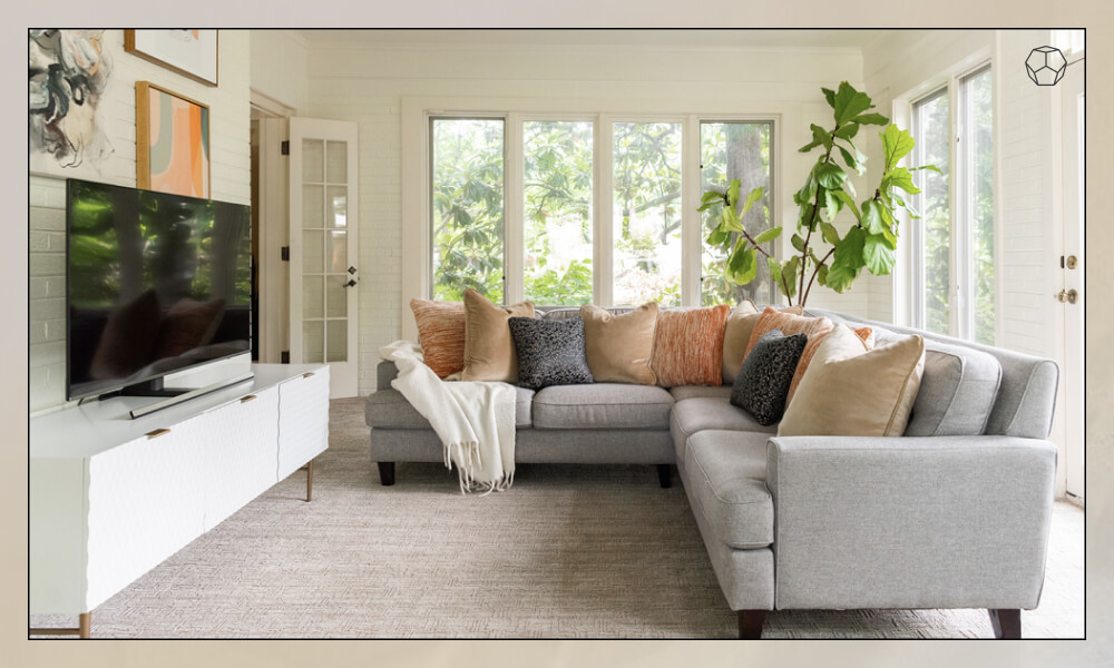 Gray sofa warm colors