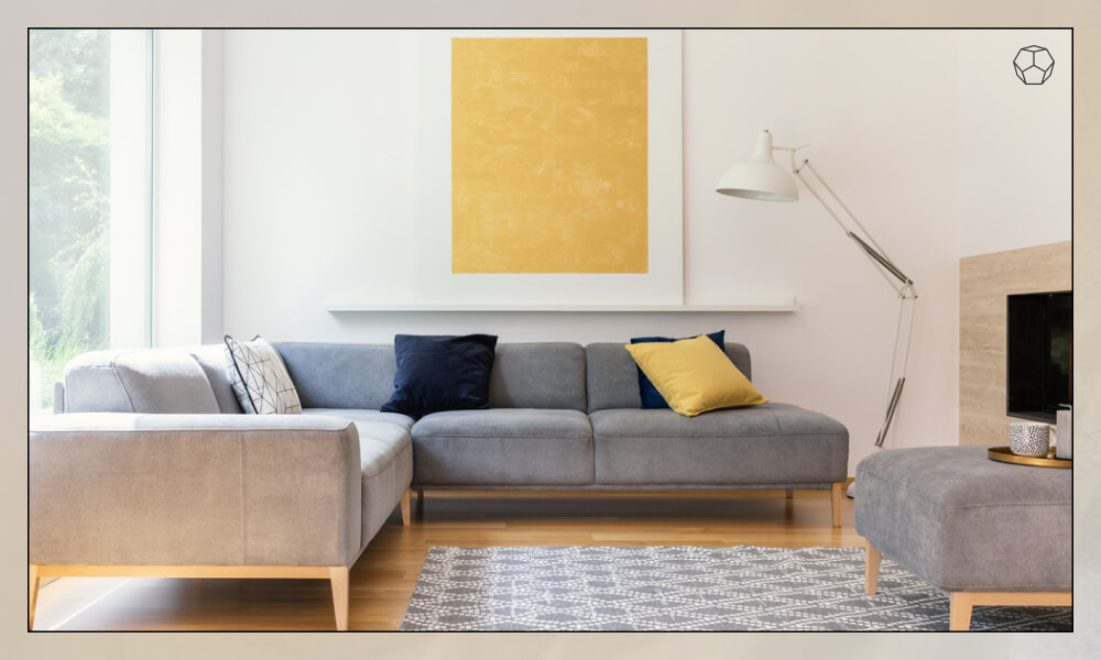 Gray sofa yellow accents
