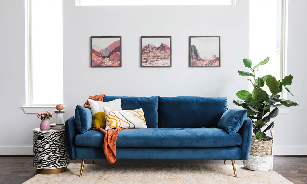 Park Blue Velvet Sofa
