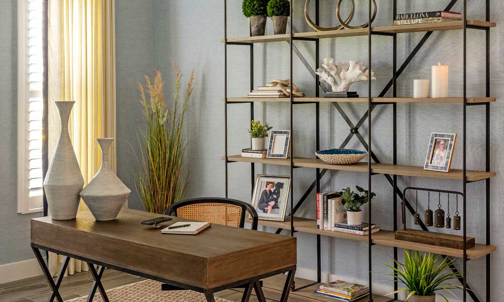 Home office with blue walls