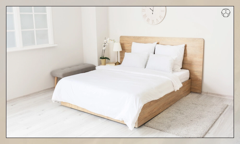 Minimalist bright bedroom with a rug runner on either side of the bed