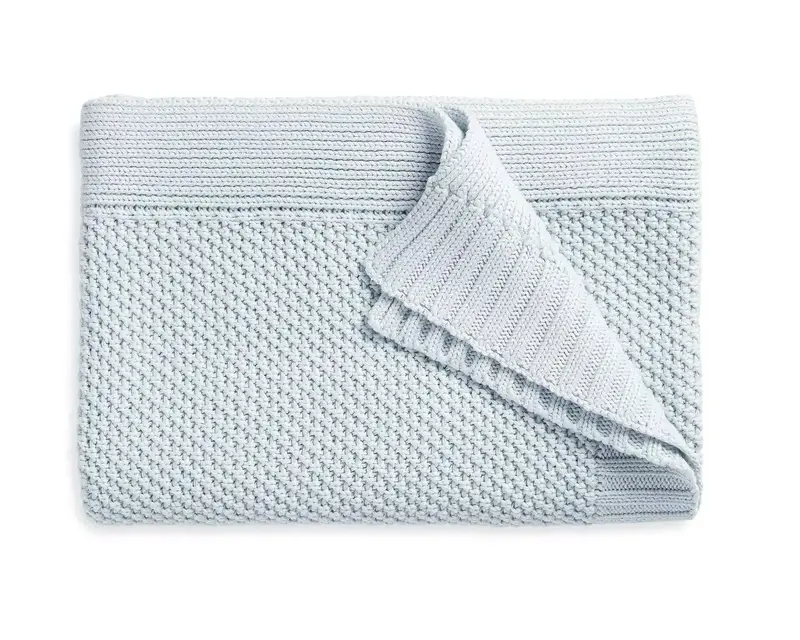 Cotton knitted light blue throw blanket