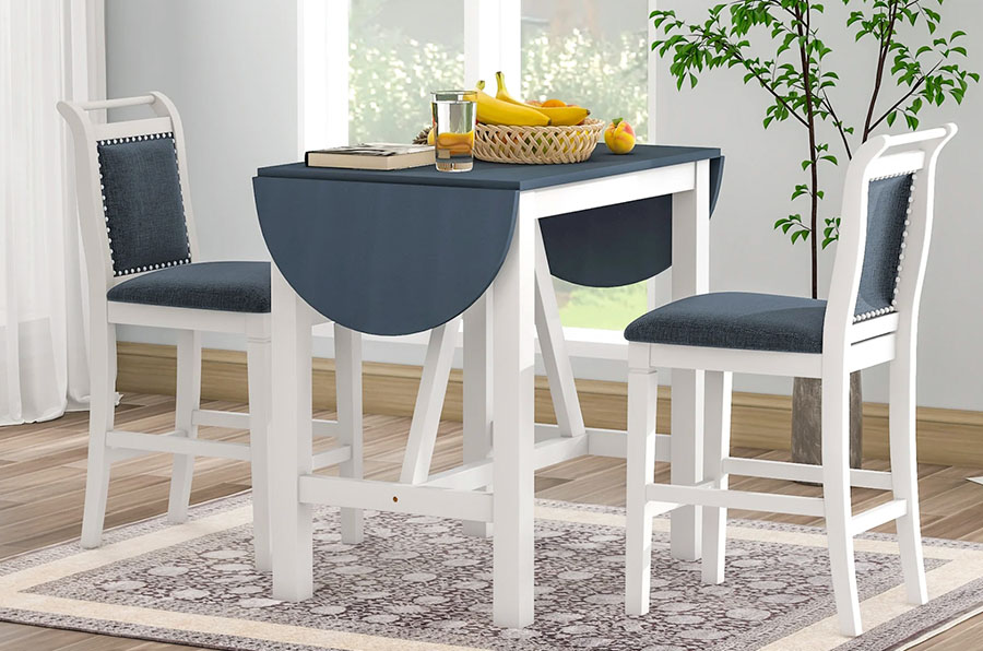Drop Leaf Dining Table Set with 2 Upholstered Dining Chairs