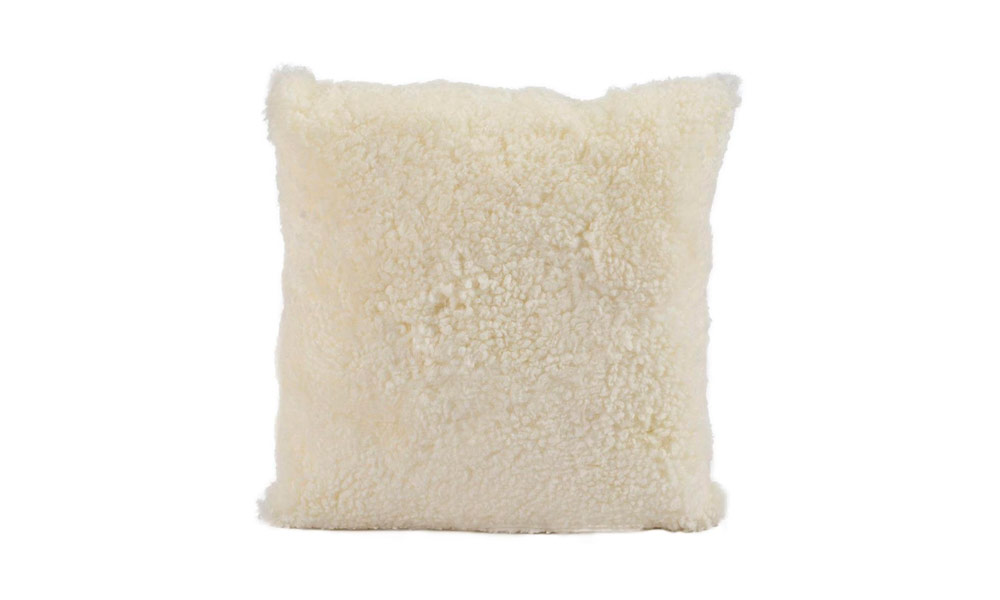 White Curly Short Wool Sheepskin Throw Pillow