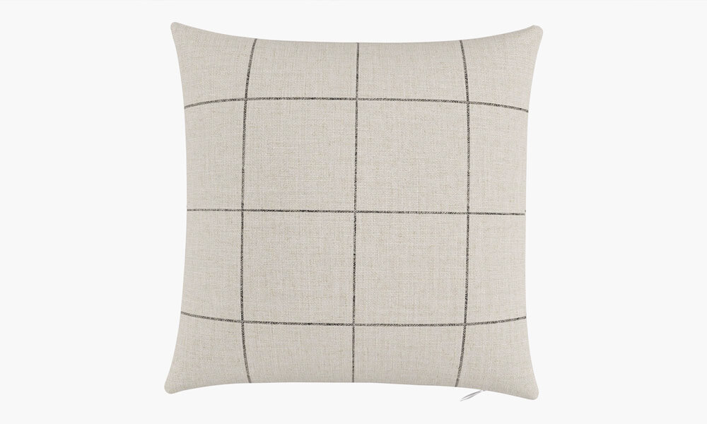 white throw pillow with grey Square pattern