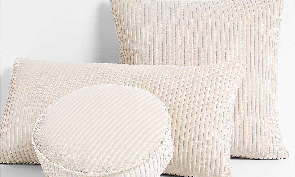 Ivory Corduroy Pillows in rounded, square and rectangular shapes