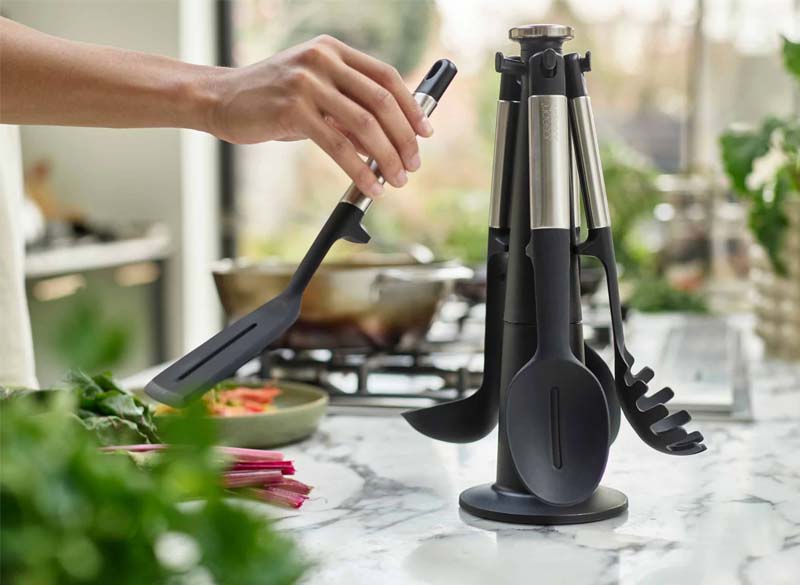 Stainless-Steel Silicone 5-Piece Utensils Carousel Set