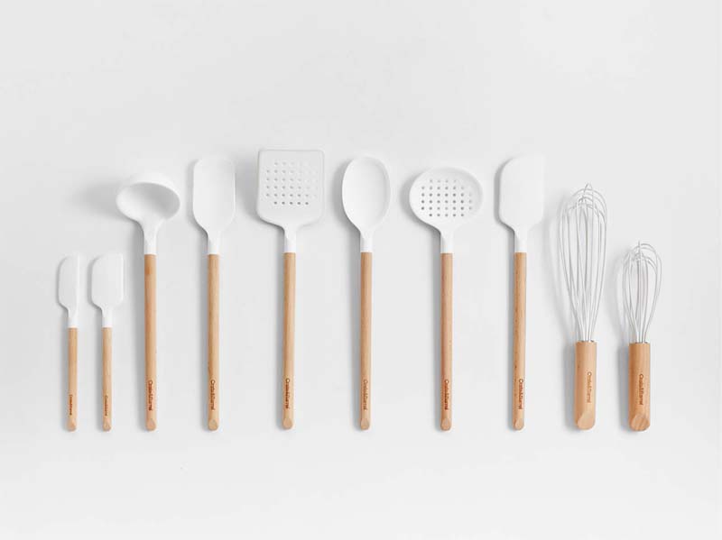White Silicone Utensils with Acacia Wood Handles