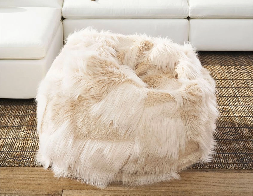 Faux fur Bean Bag chair in a living room