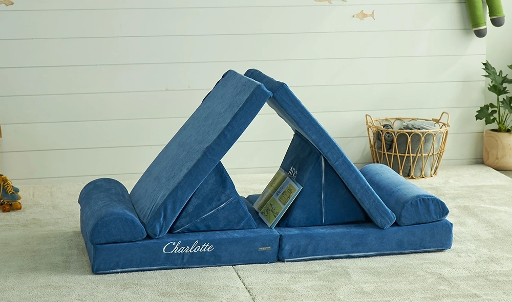Blue kid play cushions with triangle and cilindrical wedges
