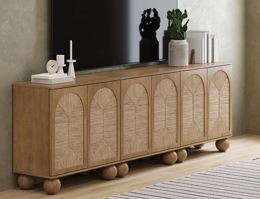 Seagrass Arched TV Console Credenza Light Brown