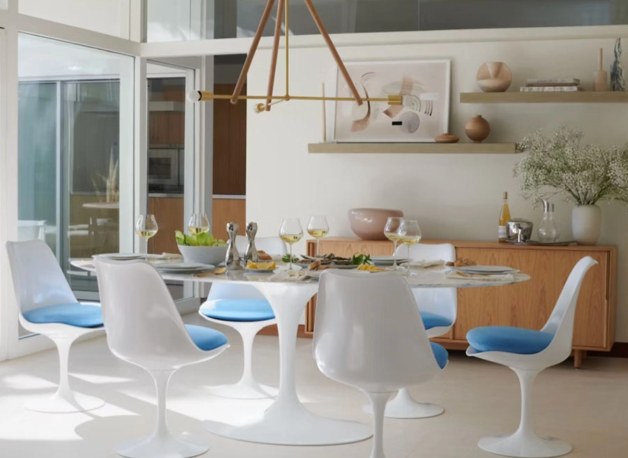 White Tulip Table with white chairs