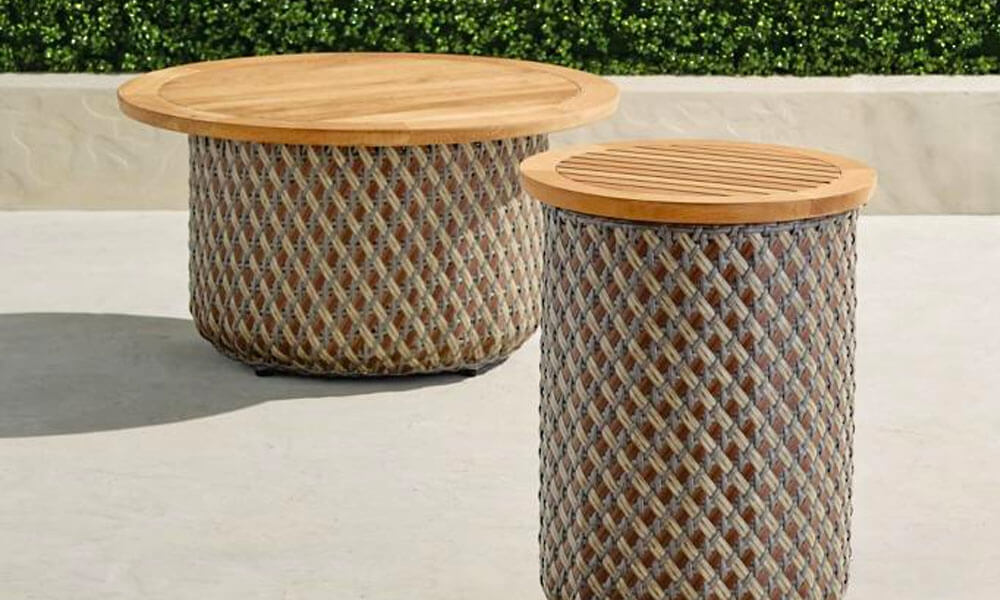 Wicker Storage Tables with a wooden top