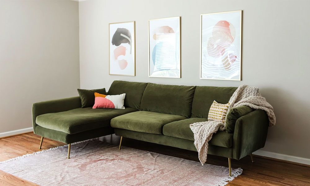 Park Green Velvet Sectional
