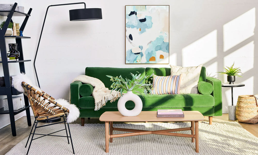 Sven Velvet Sofa in Green Color