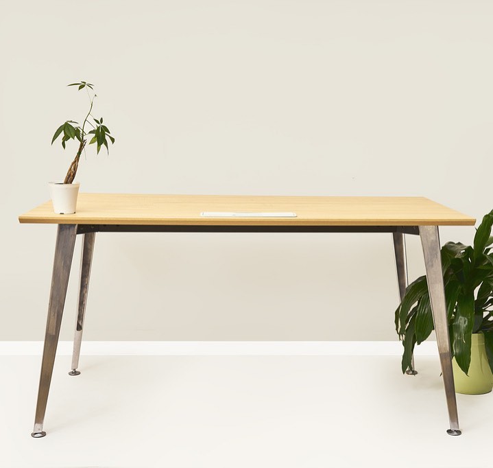 office desk with anodized legs and a wooden top