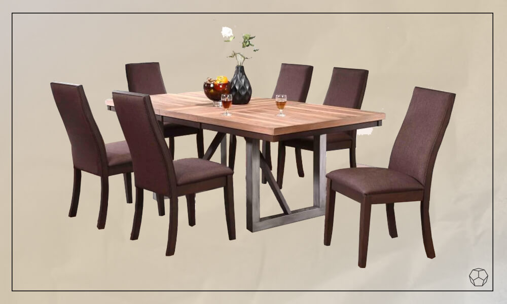 Bynoe Extendable Trestle Dining Table with six upholstered chairs