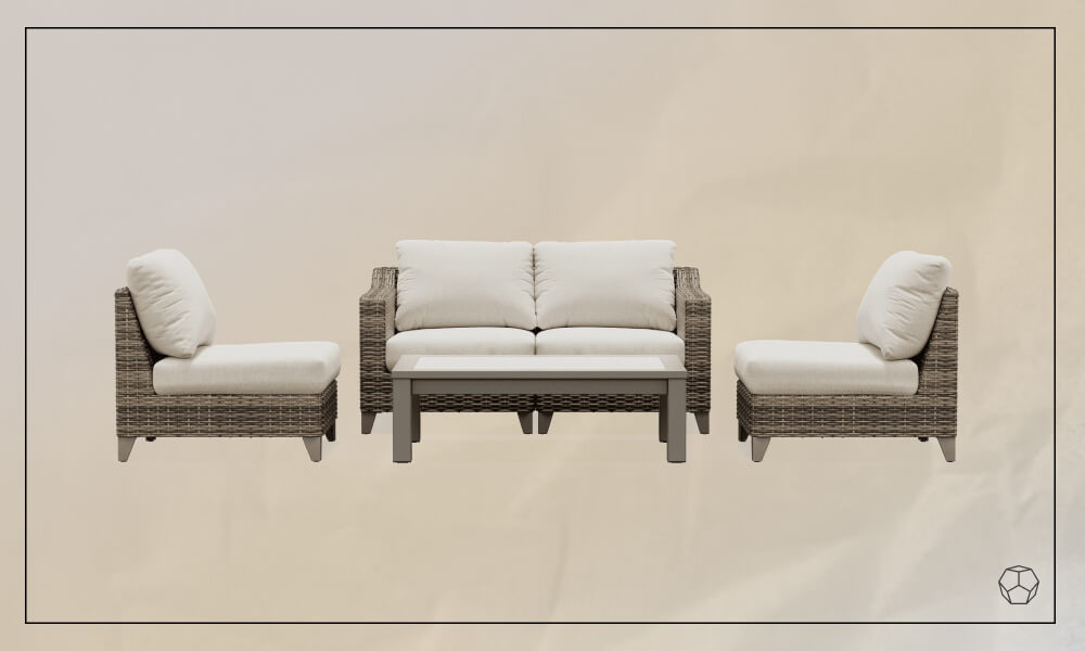 Wicker Low Outdoor Set with beige cushions