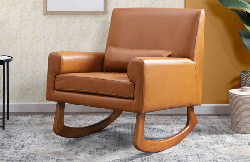 Rocking Chair in Tan Faux Leather