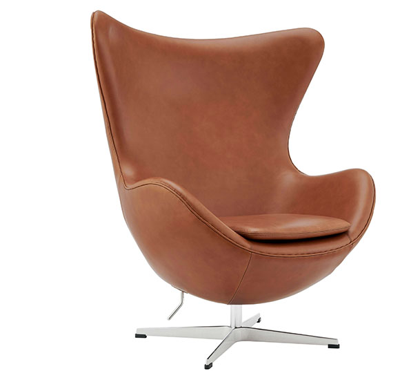 Brown Leather Egg Chair with metal legs
