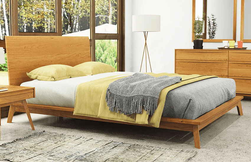 Modern Minimalist Wood Platform Bed in a Bedroom