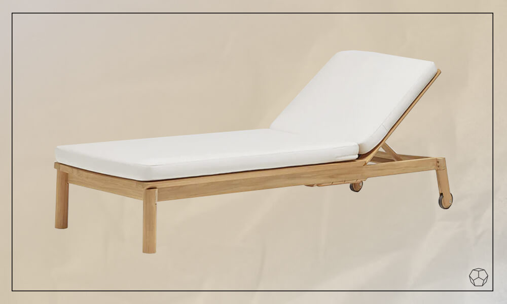 Teak frame Sun Lounger with thin white cushion