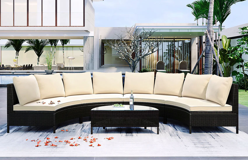 TOPMAX 5 Pieces All-Weather Brown PE Rattan Wicker Sofa Set