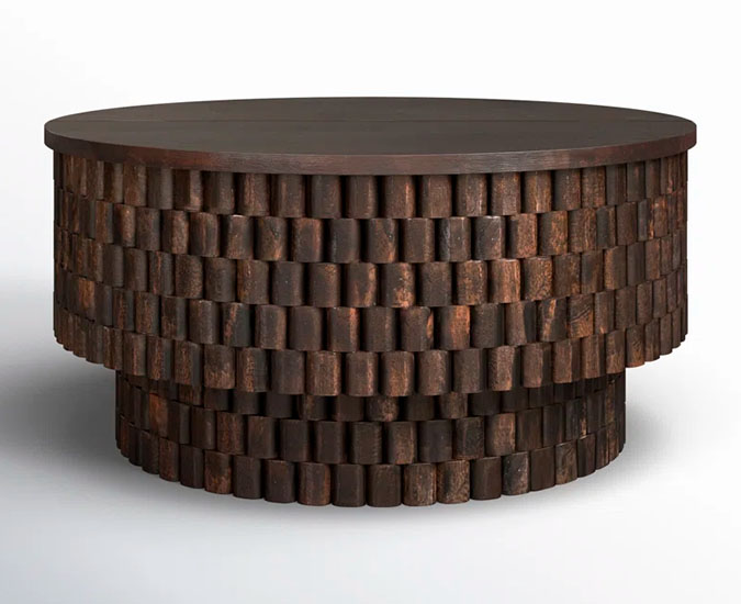 Round Wooden Coffee Table with ribbed base