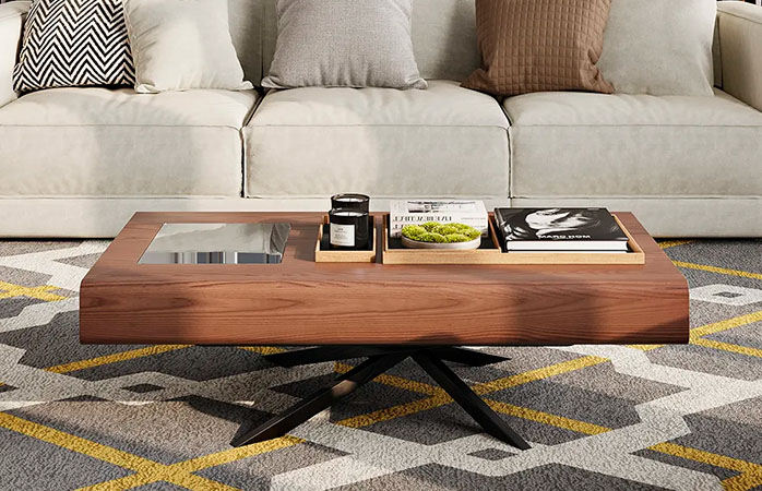 Rectangular Wooden Cofee Table with metal legs