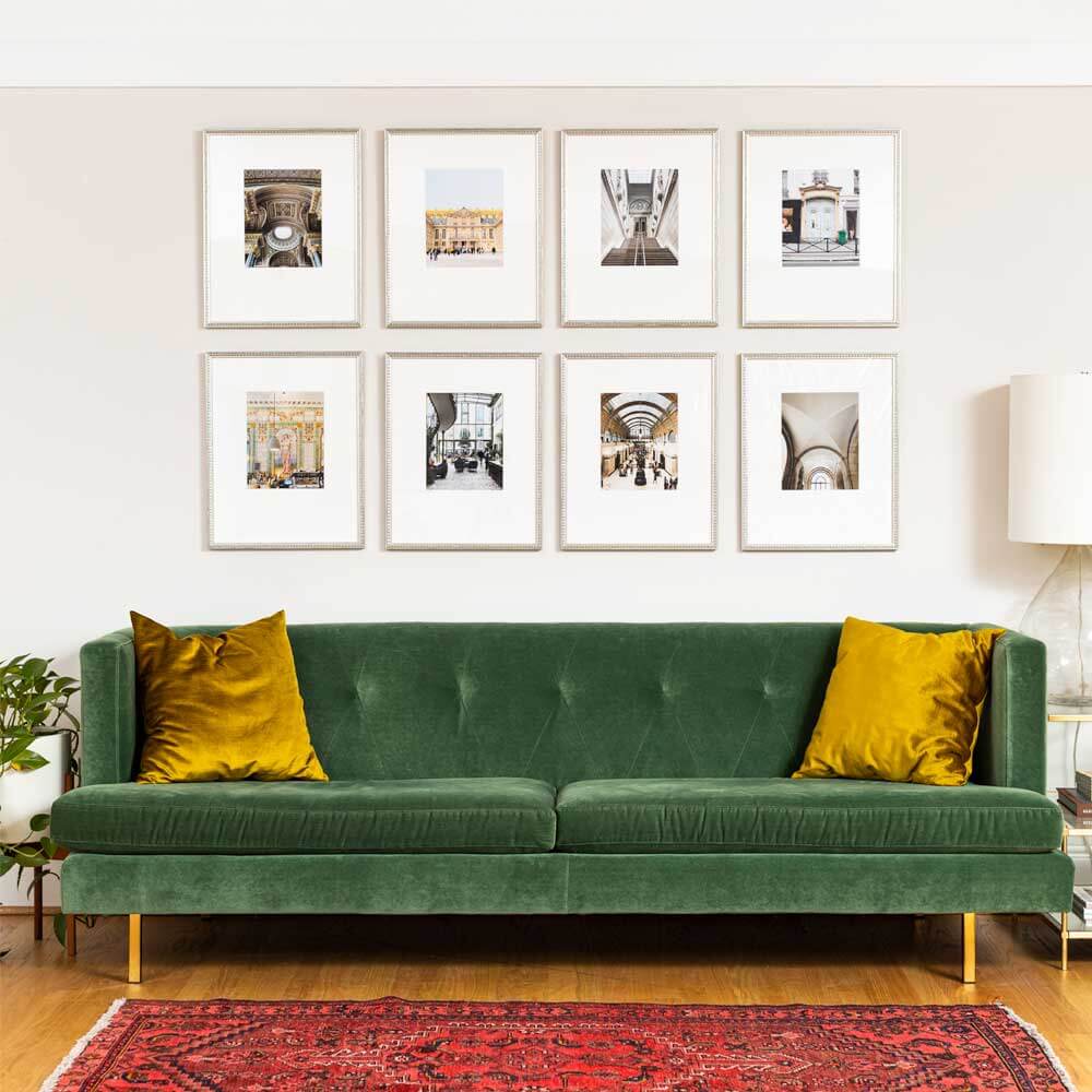 Gallery wall above a sofa