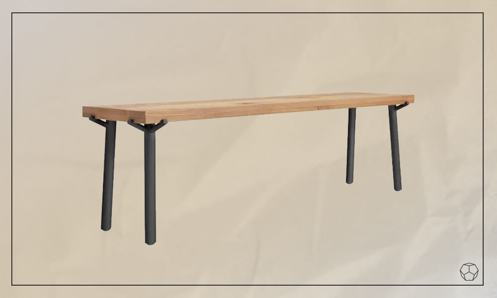 Wooden Bench with black powder-coated steel legs