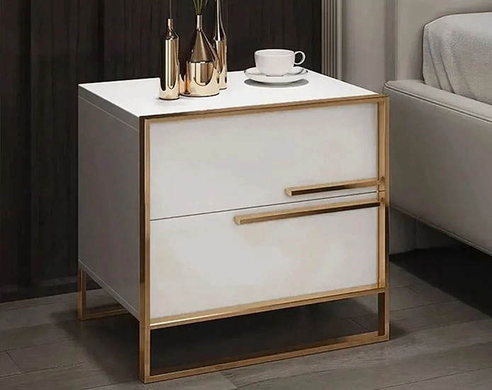 Minimalist Design Nightstand with 2 Drawers with Gold Base