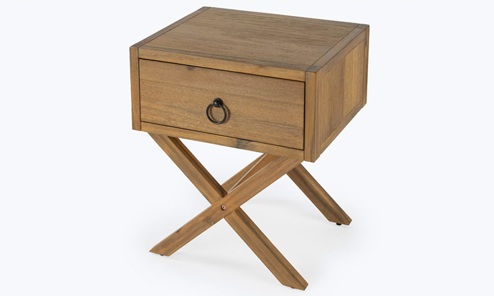 Wooden X Base End Table with one drawer