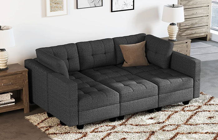 7 Sides Modular Weave Sleeper Sofa with Storage Seat