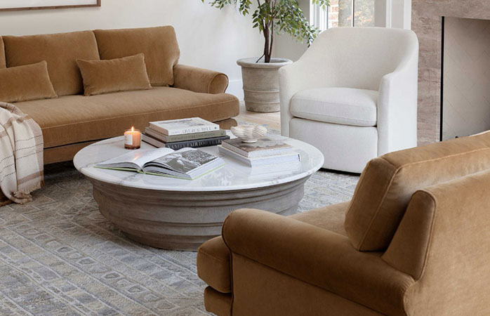 2-Seat Sofa with Bench Cushion in Fawn Performance Velvet