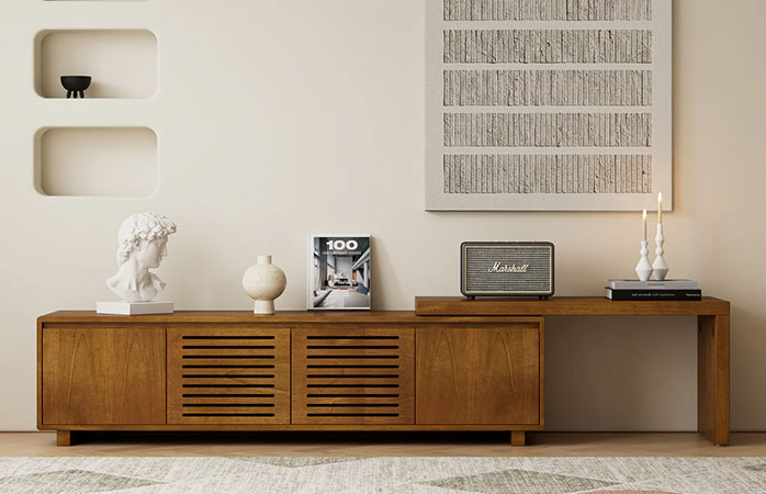 Farmhouse Entertainment Cabinet with Storage & Adjustable Panel