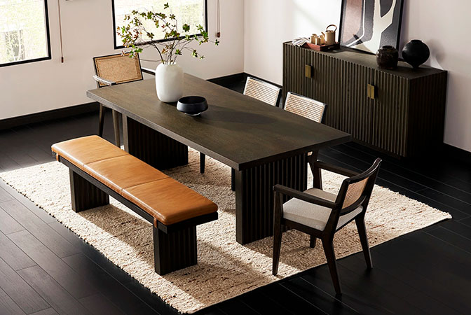 Dark Wooden Dining table with chairs and bench