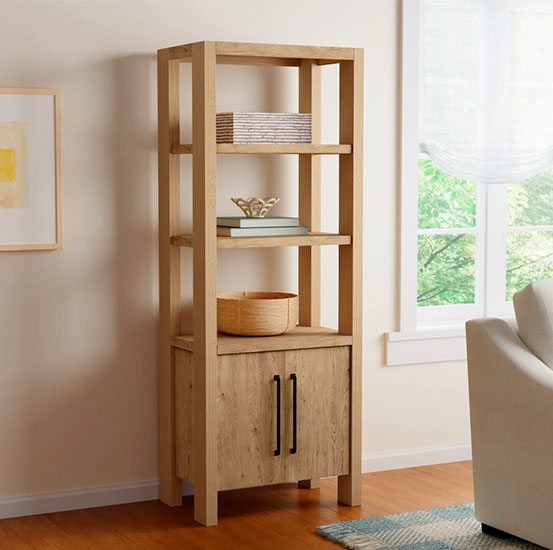 Wooden Modular Bookcase with Shelves and hidden storage