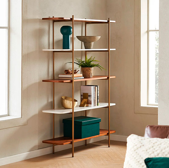 Tall Bookshelf with Marble and Engineered Wood