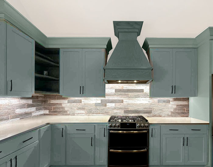 Kitchen in green-gray color