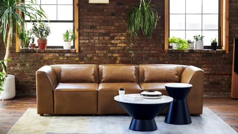Low-profile leather sofa