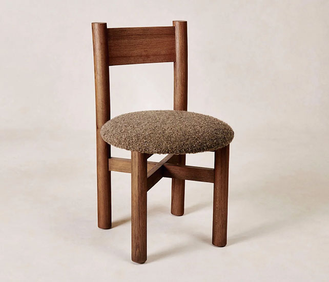 Wooden dining chair with brown seat cushion
