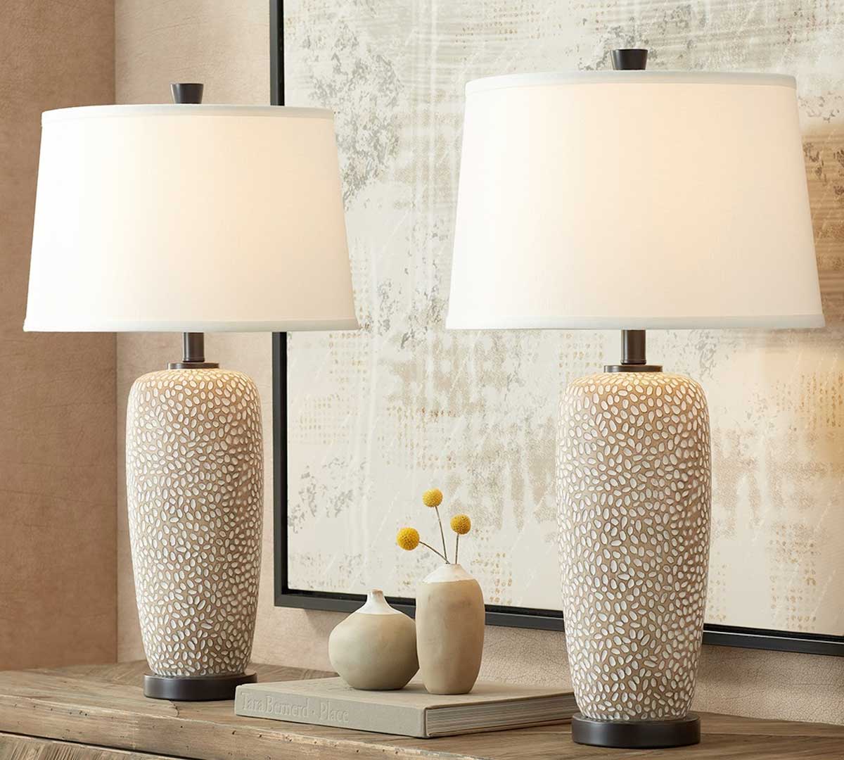 Anna Beige Pebbled Coastal Modern Table Lamps
