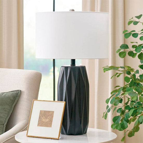White Bedroom Lamp with black base on a side table