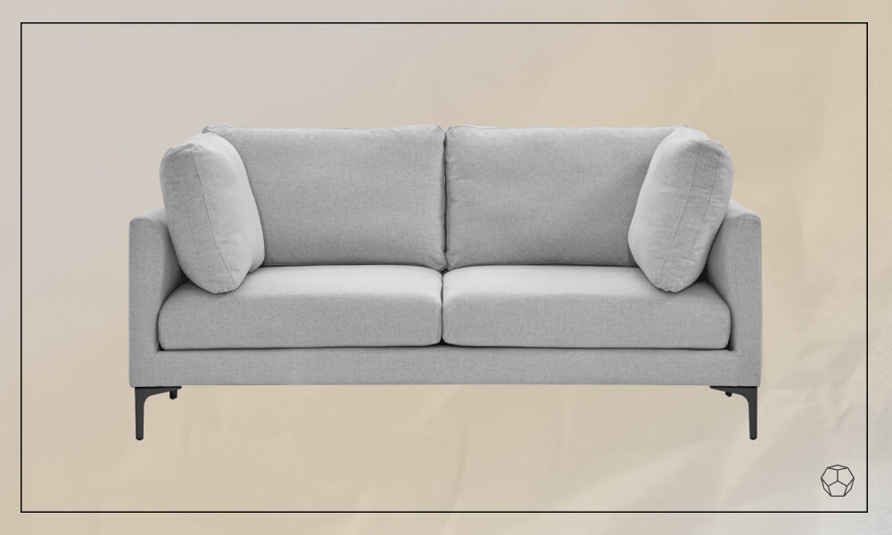 Light grey upholstered sofa with black legs