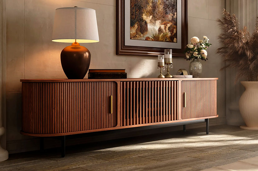 Mid-Century Modern Tambour Door TV Stand