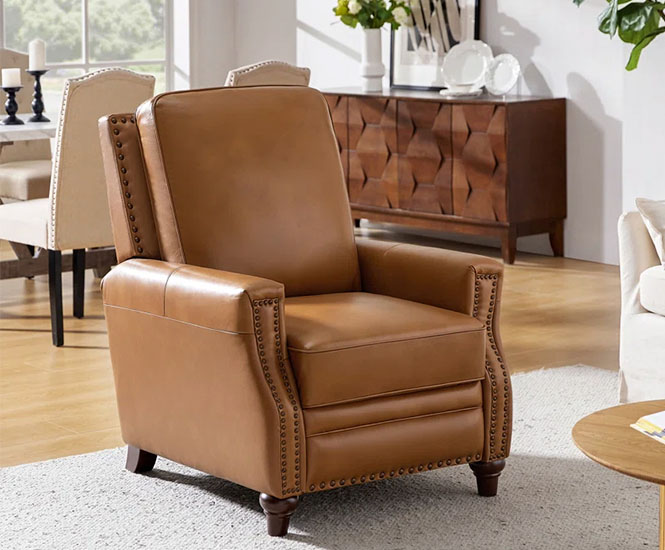 Leather Recliner with Nailhead Trim