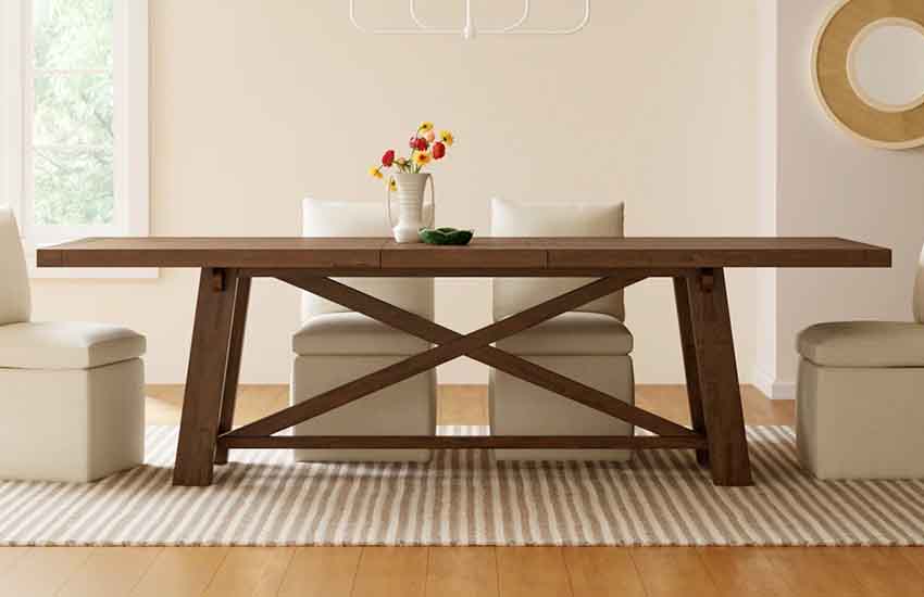 Extendable Wooden Dining table in Farm House Design
