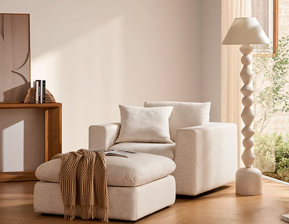 White Sculptural Floor Lamp in a living room